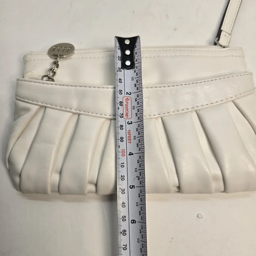 Elle Cream White Pleated‎ Clutch Wristlet Featuring Logo Charm